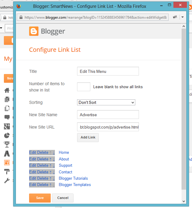 Configure LinkList Widget