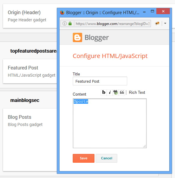 Featured Post Section Configuration - Origin Blogger Template